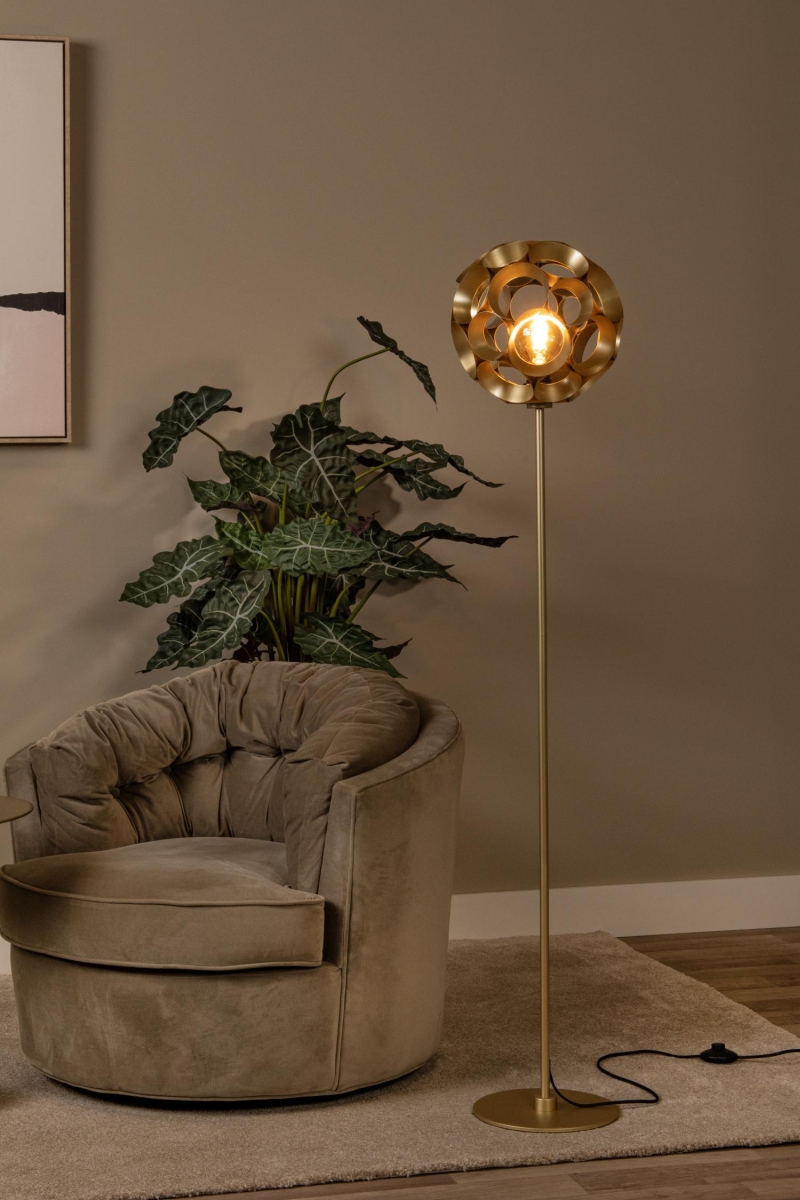 Lucide HANNELORE - Stojacia lampa - Ø 30 cm - 1xE27 - Matt Gold / Mosadz